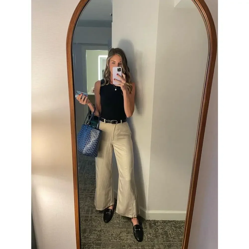 Anine Bing Women's Off-White Wide-Leg Front Zipper Lyra Trousers Pants Size 34